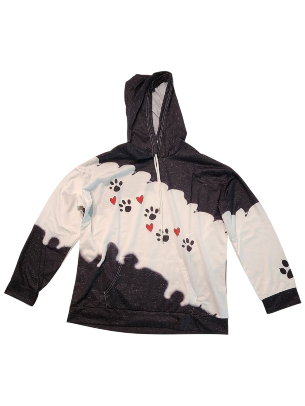 Paw Print Heart Hoodie Sweatshirt Women's 2XL Black White Tie Dye Splatter Plus - Picture 8 of 11